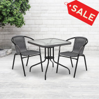 Flash Furniture 2-TLH-037-GY-GG 2 Pack Gray Rattan Indoor-Outdoor Restaurant Stack Chair